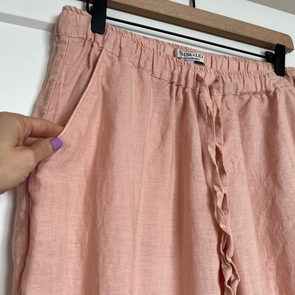 Serena & Lily 100% Linen Set Blush Pink Top & Pants Size S Coastal Resort Lounge - Picture 8 of 15